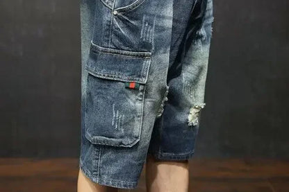 Male Denim Shorts with Pockets Men's Short Jeans Pants Knee Length Long Half Ripped Streetwear Blue Harajuku Jorts Trend 2024 Xl