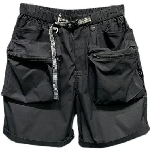 Summer Men Korean Black Streetwear High Waist Oversize Cargo Multi Pocket Short Pants Fitness Workout Track Shorts Clothes