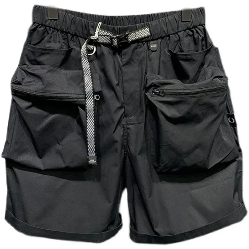 Pantalones cortos de verano para hombre, estilo coreano, de color negro, con cintura alta, de gran tamaño, con múltiples bolsillos y carga, para entrenamiento físico