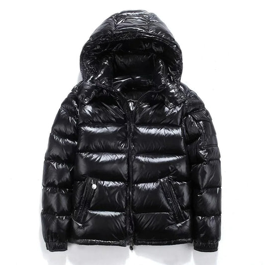 New Glossy Down Jackets Men Jackets Short Winter Hooded Women Thickened Warm-Keeping Cold-Proof Long Sleeve Cardigan Jacket