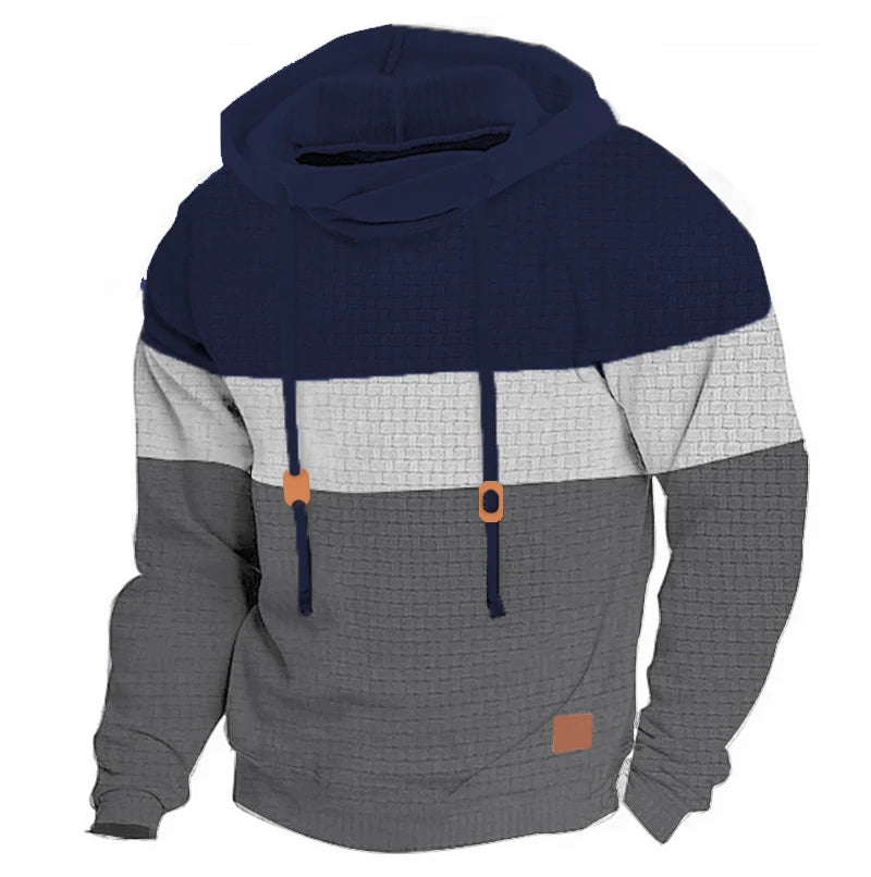 Men's Patchwork Hoodie Outdoor Casual Sportswear Street Fashion Men's Fleece Thermal Hooded Sweatshirt Fall Winter Black