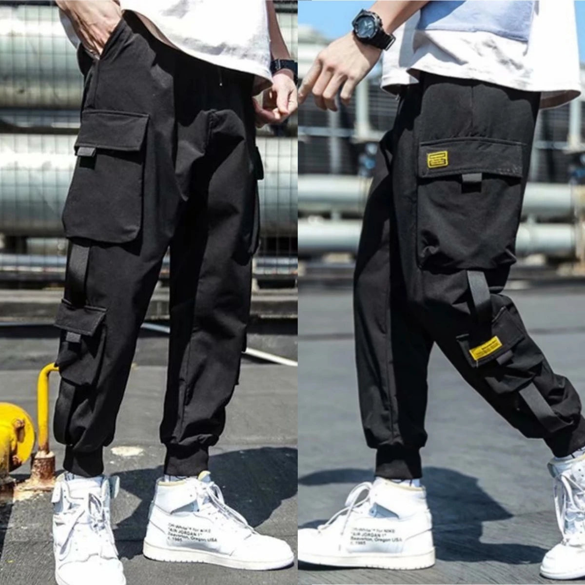 Pantalones cargo de estilo hip hop para hombre, pantalón harén, con múltiples bolsillos y cintas, ropa de calle, informal, tallas M a 6XL