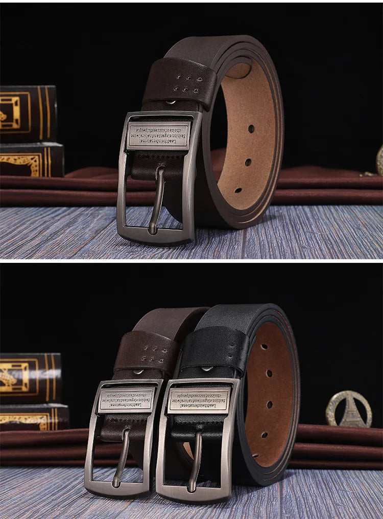 New Leather Cowhide Men's Belt Fashion Metal Alloy Pin Buckle Adult Luxury Brand Jeans Business Casual Waist Male Strap Brand