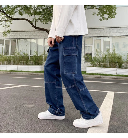 Wide Leg Jeans Men loose Hip Hop Casual Men's Straight Baggy Denim Pants Streetwear Skateboard Pant Neutral Trousers Plus Size