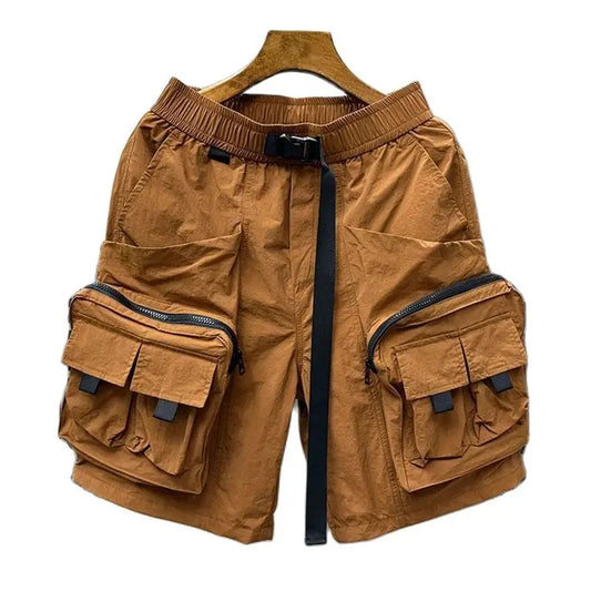 Men's Summer Solid Color Multi-pocket Cargo Shorts Trendy Brand Large Size Loose Casual Outdoor Functional Five-quarter Pants