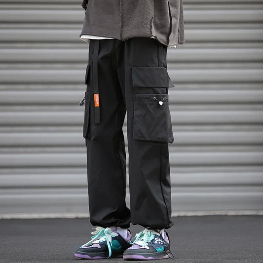 UETEEY Oversize Streetwear Drawstring Leggings Parachute Men Cargo Pants Loose Big Pocket Military Tactical Male Casual Trouser