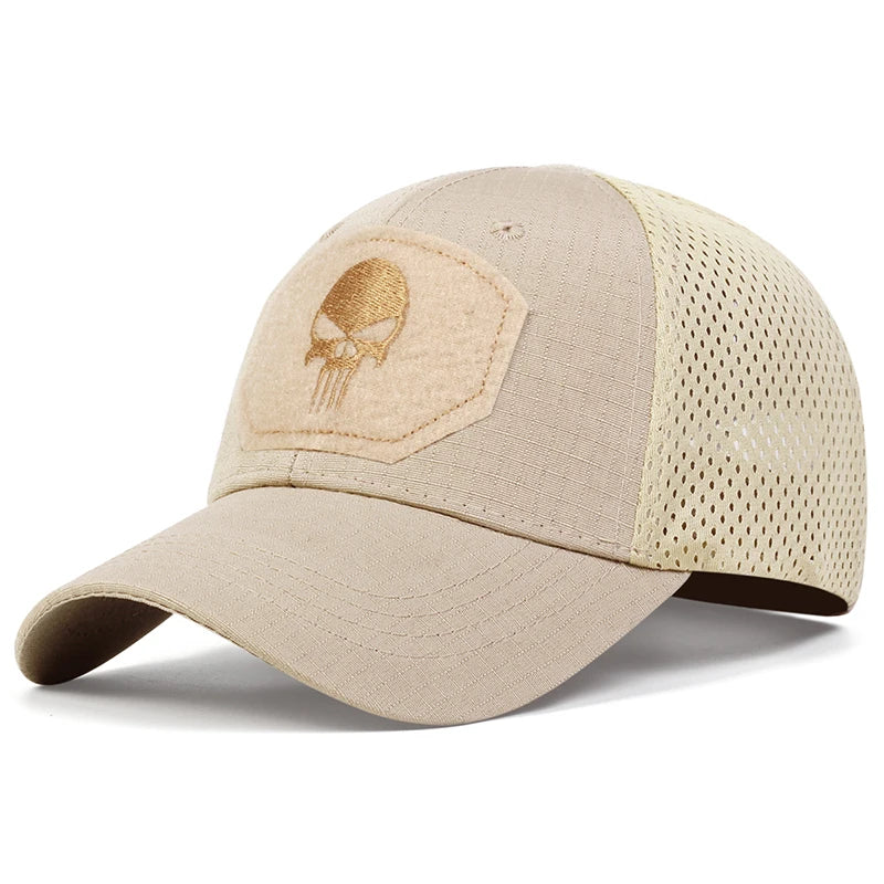 Gorra de béisbol unisex con bordado de calavera y etiqueta transpirable, ajustable, informal, para primavera y otoño, para exteriores, con protección solar