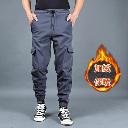 Pantalones de invierno para hombre, de forro polar grueso, para correr, con múltiples bolsillos, holgados, informales, cálidos, cargo, tallas M a 6XL