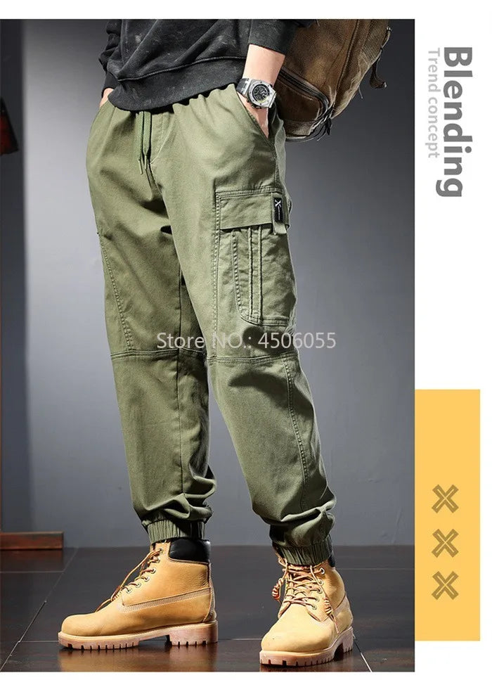 Loose Cargo Joggers Cotton Sweatpants Black Khaki Plus Size 5XL 6XL 8XL Safari Trousers Oversize Ankle Length Boys Harem Clothes