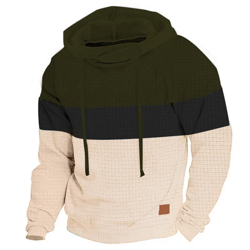 Men's Patchwork Hoodie Outdoor Casual Sportswear Street Fashion Men's Fleece Thermal Hooded Sweatshirt Fall Winter Black