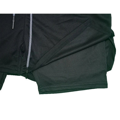 Pantalones cortos de compresión 2 en 1 para hombre, para gimnasio, entrenamiento, correr, con bolsillos para teléfono, ropa deportiva de secado rápido