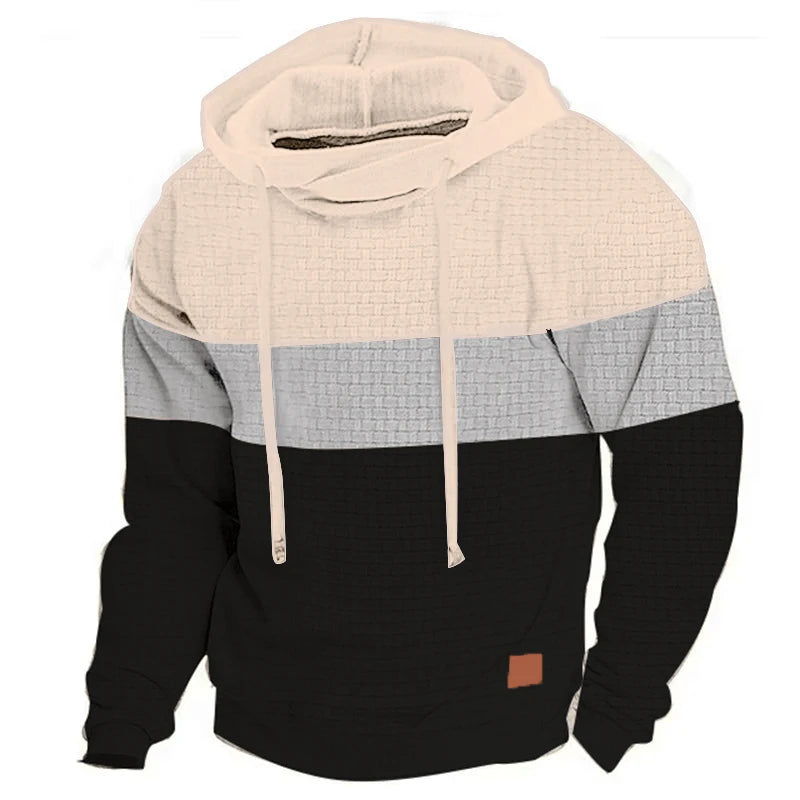 Sudadera con capucha de patchwork para hombre, ropa deportiva informal para exteriores, moda urbana, sudadera con capucha térmica de polar para hombre, otoño invierno, color negro