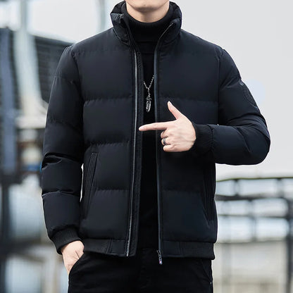 2024 Men's Casual Cotton-padded Coat Winter Warm Thickened Solid Color Jacket Stand Collar Trendy Korean Style Fit Padded Jacket