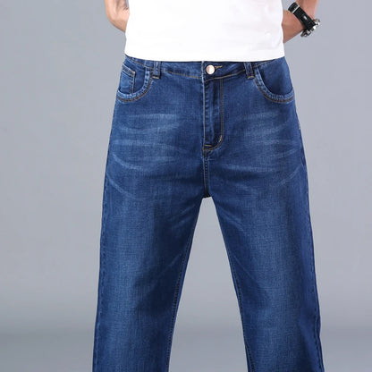 SHAN BAO cotton stretch men's straight loose loose summer thin jeans 2022 spring classic brand casual lightweight jeans blue