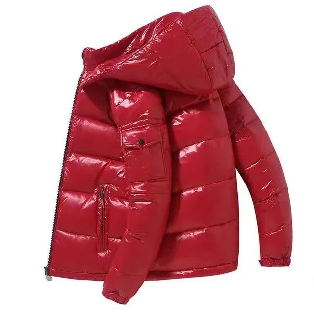 Nuevas chaquetas de plumón brillante para hombre, chaquetas cortas de invierno con capucha para mujer, chaqueta tipo cárdigan de manga larga gruesa y resistente al frío