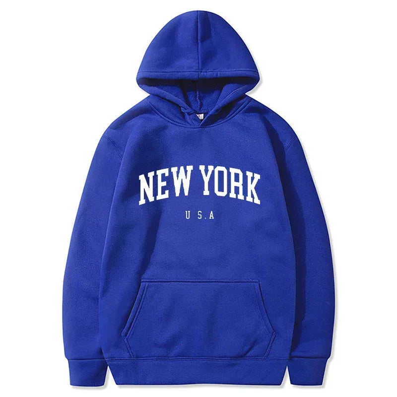 Men Women New York U.S.A City Hoodies Fashion Letter Printed Graphic Sweatshirts Loose Casual Harajuku Hooded Pullover Sportwear