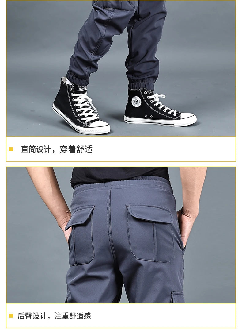 Winter Men Pants Thick Fleece Joggers Multi Pocket Loose Sport Trousers Male Casual Warm Sweatpants Cargo Pants M-6XL