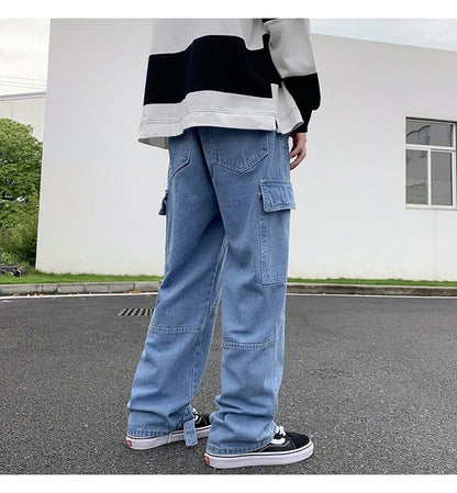 Wide Leg Jeans Men loose Hip Hop Casual Men's Straight Baggy Denim Pants Streetwear Skateboard Pant Neutral Trousers Plus Size