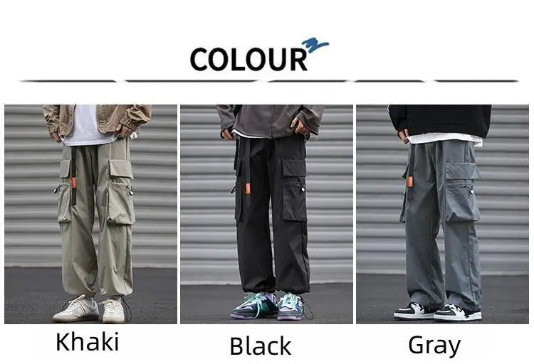 UETEEY Oversize Streetwear Drawstring Leggings Parachute Men Cargo Pants Loose Big Pocket Military Tactical Male Casual Trouser