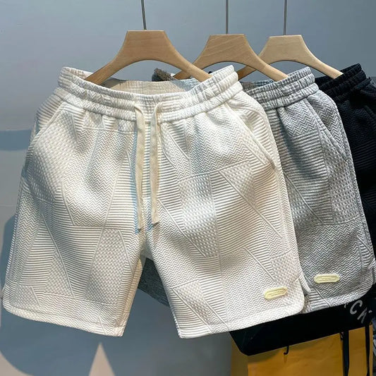 Pantalones cortos de verano para correr para hombre, pantalones cortos deportivos informales para correr, pantalones cortos deportivos holgados y secos con cordón de color sólido con estampado de ondas para gimnasio