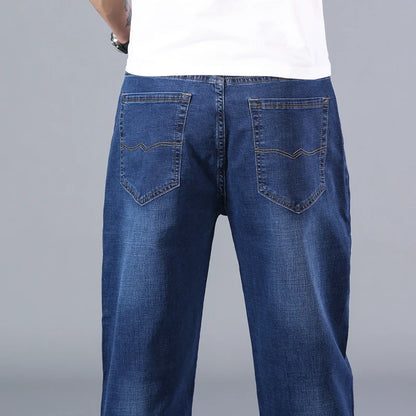 SHAN BAO pantalones vaqueros rectos sueltos de algodón elástico para hombre, pantalones vaqueros delgados de verano 2022, pantalones vaqueros casuales ligeros de marca clásica de primavera azul