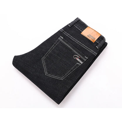 2024 Spring New Men's Straight Black Jeans Large Size 40 42 44 46 Classic Style Business Stretch Denim Pants Casual Trousers