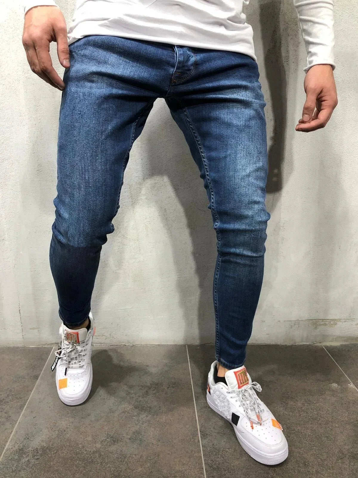 Pantalones vaqueros ajustados punk para hombre, pantalones vaqueros ajustados, pantalones vaqueros ajustados tipo lápiz, pantalones de talla grande para hombre, pantalones vaqueros ajustados con agujeros rasgados y parches, ropa de calle