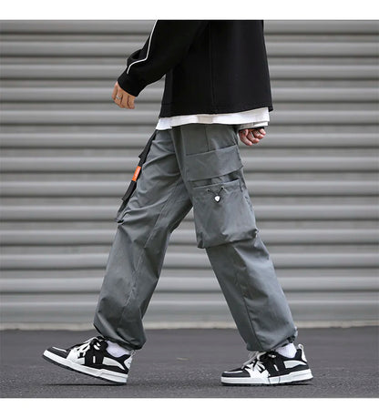 UETEEY Oversize Streetwear Drawstring Leggings Parachute Men Cargo Pants Loose Big Pocket Military Tactical Male Casual Trouser