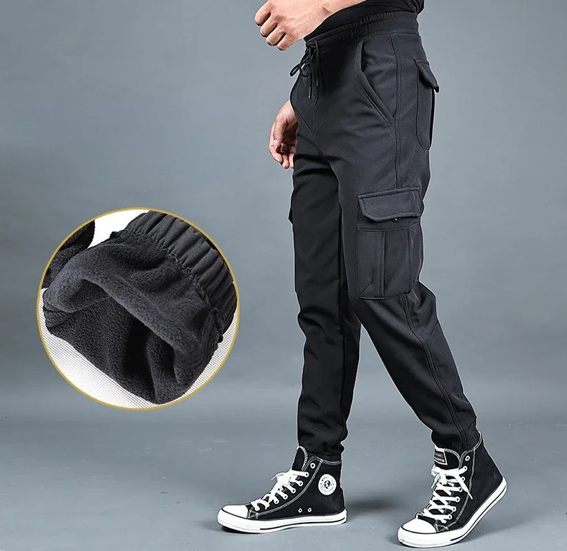 Winter Men Pants Thick Fleece Joggers Multi Pocket Loose Sport Trousers Male Casual Warm Sweatpants Cargo Pants M-6XL