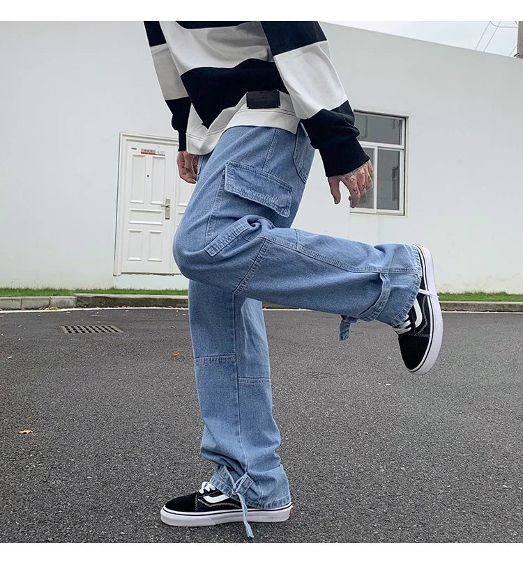 Wide Leg Jeans Men loose Hip Hop Casual Men's Straight Baggy Denim Pants Streetwear Skateboard Pant Neutral Trousers Plus Size