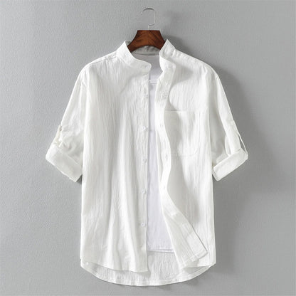 Camisa de manga corta de moda para hombre con cuello alto de cinco puntos y manga media de primavera y verano, manga de siete puntos, talla grande para hombre