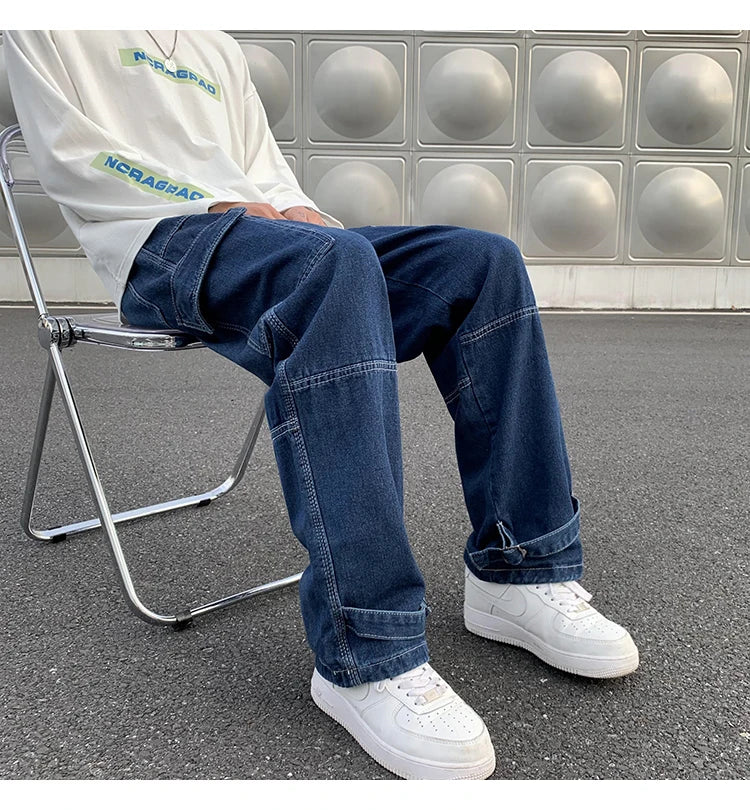 Wide Leg Jeans Men loose Hip Hop Casual Men's Straight Baggy Denim Pants Streetwear Skateboard Pant Neutral Trousers Plus Size