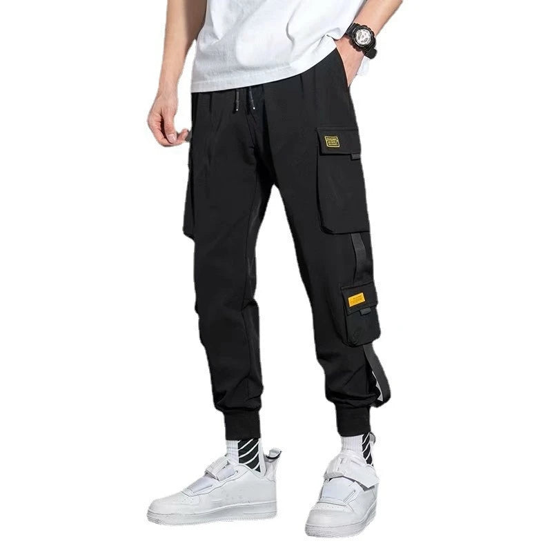 Pantalones cargo de estilo hip hop para hombre, pantalón harén, con múltiples bolsillos y cintas, ropa de calle, informal, tallas M a 6XL