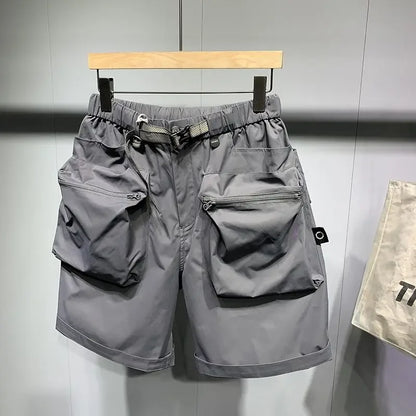 Pantalones cortos de verano para hombre, estilo coreano, de color negro, con cintura alta, de gran tamaño, con múltiples bolsillos y carga, para entrenamiento físico