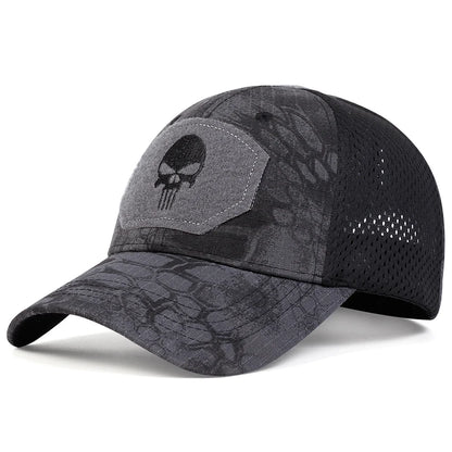 Gorra de béisbol unisex con bordado de calavera y etiqueta transpirable, ajustable, informal, para primavera y otoño, para exteriores, con protección solar