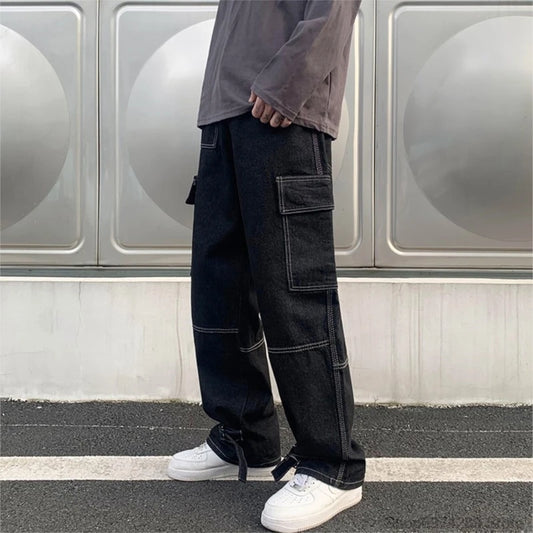 Wide Leg Jeans Men loose Hip Hop Casual Men's Straight Baggy Denim Pants Streetwear Skateboard Pant Neutral Trousers Plus Size