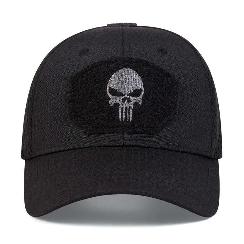 Gorra de béisbol unisex con bordado de calavera y etiqueta transpirable, ajustable, informal, para primavera y otoño, para exteriores, con protección solar