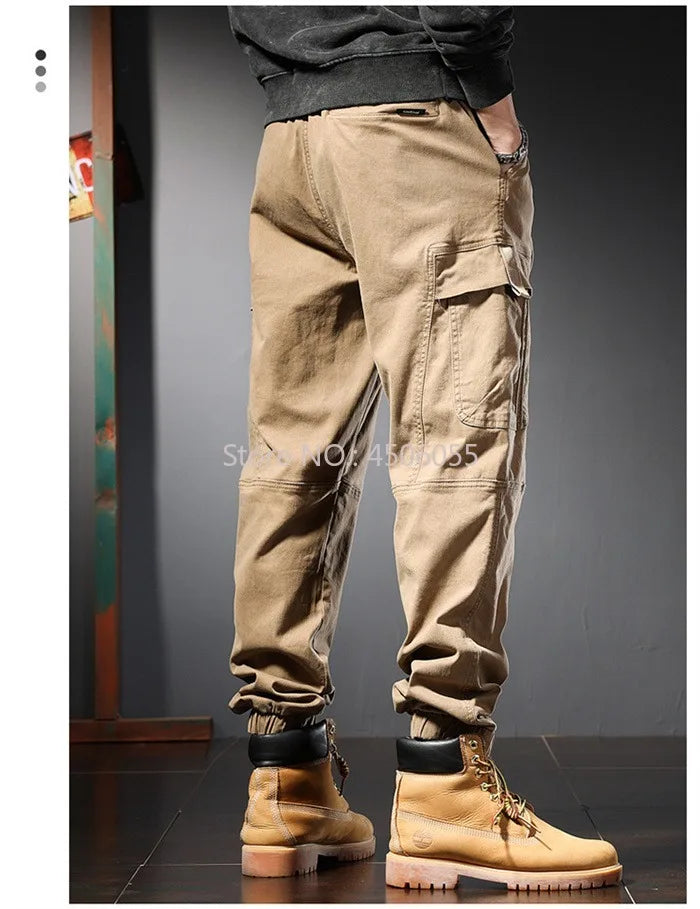 Loose Cargo Joggers Cotton Sweatpants Black Khaki Plus Size 5XL 6XL 8XL Safari Trousers Oversize Ankle Length Boys Harem Clothes