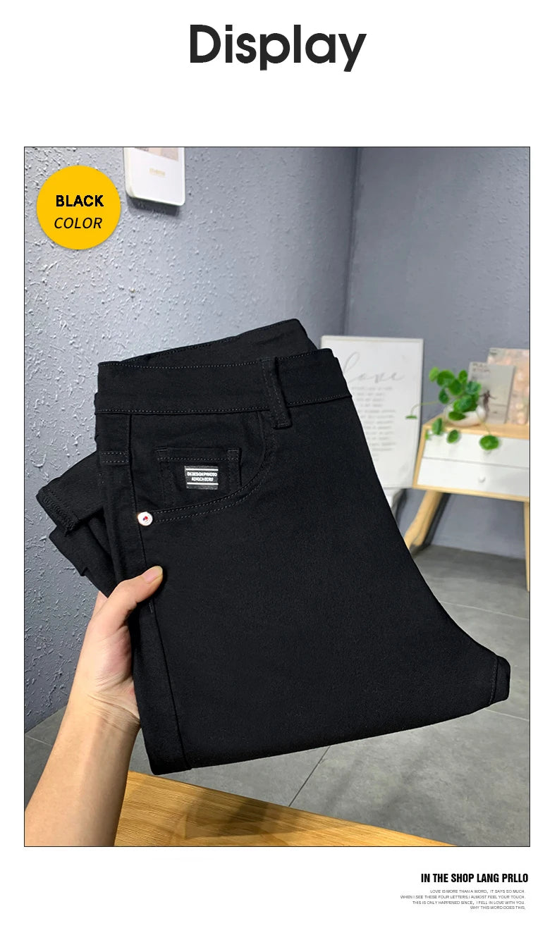 2023 Autumn New Men's White Black Jeans Straight Slim fit Casual Fashion Elastic Cotton Trousers Male Streetwear Denim Pants