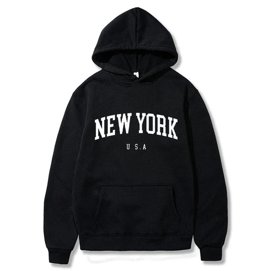 Sudadera con capucha para hombre y mujer, estilo Harajuku, informal, holgada, con estampado de letras y ciudad de Nueva York, Estados Unidos, ropa deportiva