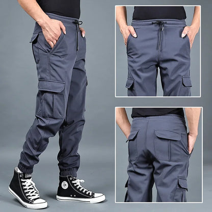 Winter Men Pants Thick Fleece Joggers Multi Pocket Loose Sport Trousers Male Casual Warm Sweatpants Cargo Pants M-6XL