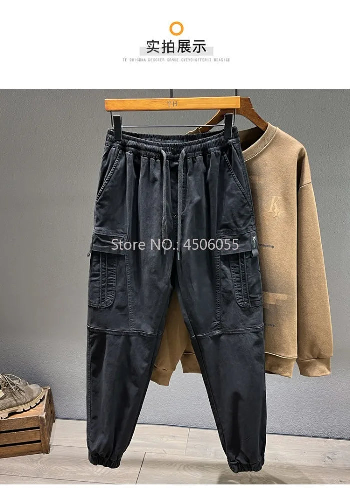 Loose Cargo Joggers Cotton Sweatpants Black Khaki Plus Size 5XL 6XL 8XL Safari Trousers Oversize Ankle Length Boys Harem Clothes