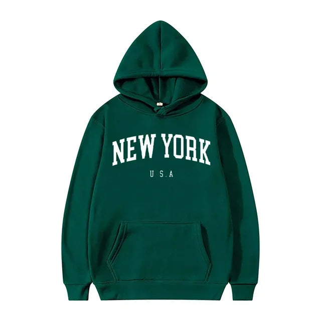 Men Women New York U.S.A City Hoodies Fashion Letter Printed Graphic Sweatshirts Loose Casual Harajuku Hooded Pullover Sportwear