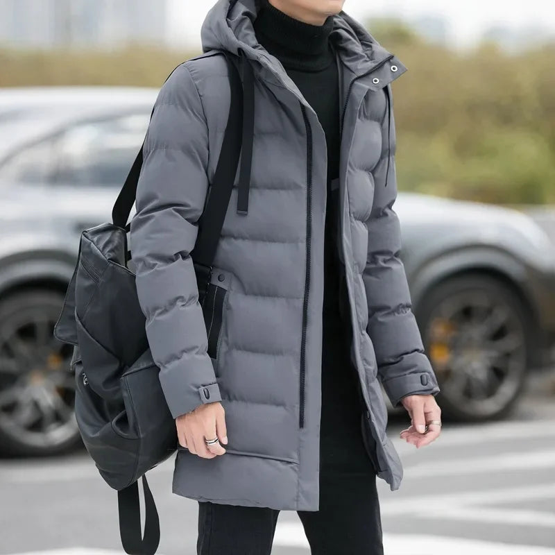 Thickened Medium-length Winter Cotton Coat Hooded Unisex Padded Jacket Korean Style Down Cotton Filled Winter Top Layers