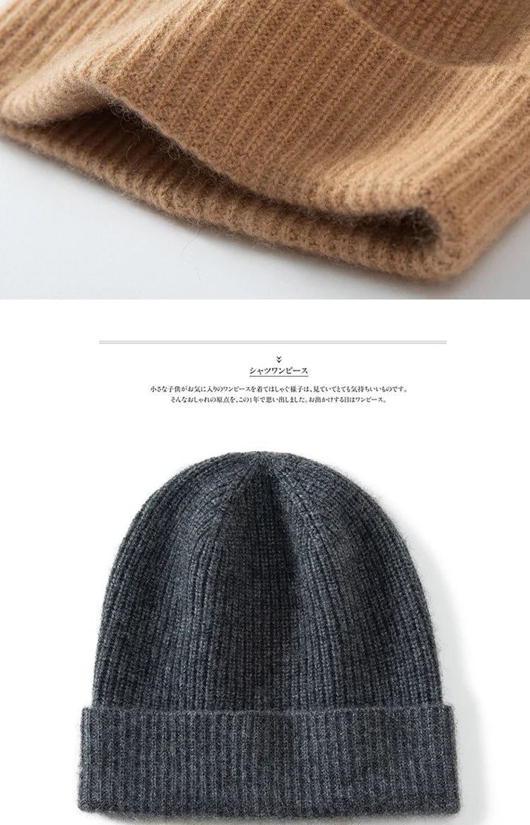 New High Quality 100% Cashmere Knitted Hat for Women and Men Casual Beanie Hat Cap Winter Soft Warm Cashmere Caps Unisex