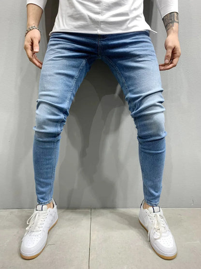 Pantalones vaqueros ajustados punk para hombre, pantalones vaqueros ajustados, pantalones vaqueros ajustados tipo lápiz, pantalones de talla grande para hombre, pantalones vaqueros ajustados con agujeros rasgados y parches, ropa de calle