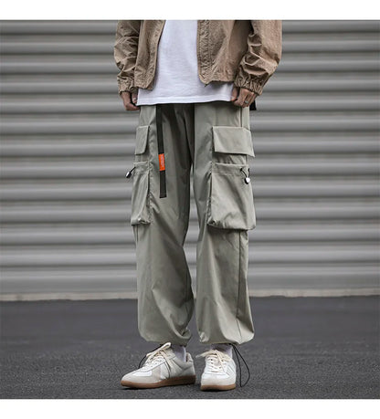 UETEEY Oversize Streetwear Drawstring Leggings Parachute Men Cargo Pants Loose Big Pocket Military Tactical Male Casual Trouser