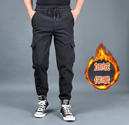 Pantalones de invierno para hombre, de forro polar grueso, para correr, con múltiples bolsillos, holgados, informales, cálidos, cargo, tallas M a 6XL