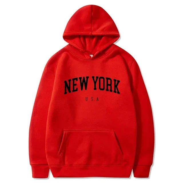 Men Women New York U.S.A City Hoodies Fashion Letter Printed Graphic Sweatshirts Loose Casual Harajuku Hooded Pullover Sportwear