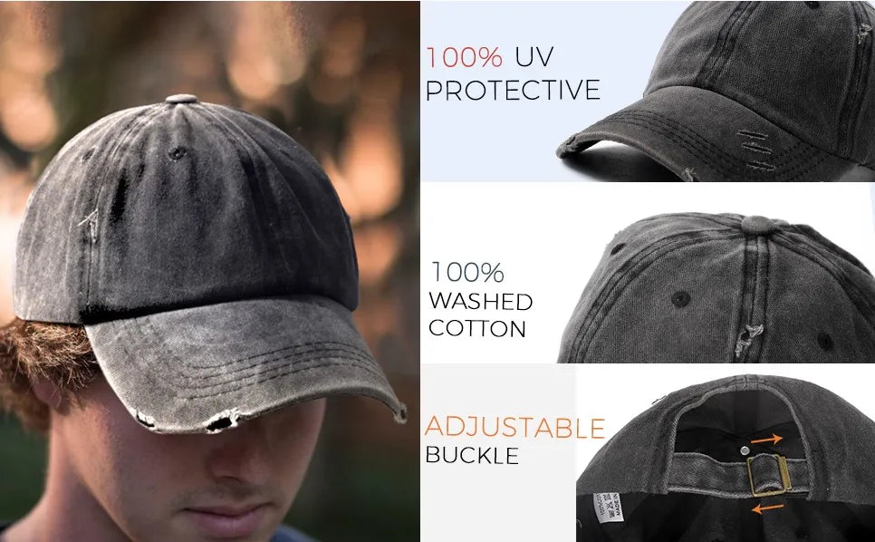 Distressed Baseball Cap Dad Hats for Men Women Vintage Washed Cotton Trucker Hat Adjustable Low Profile Unisex Style Headwear